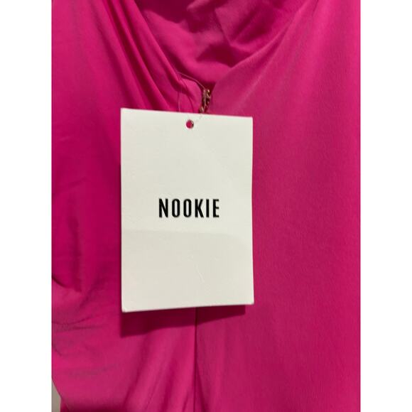 NWT Nookie Aria One Shoulder Ruched Matte Jersey Bodycon Gown Neon Pink Womens M - Picture 8 of 10